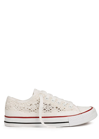 Hailys Damen Schuh Canvas Sneaker Häkel-Optik weiss