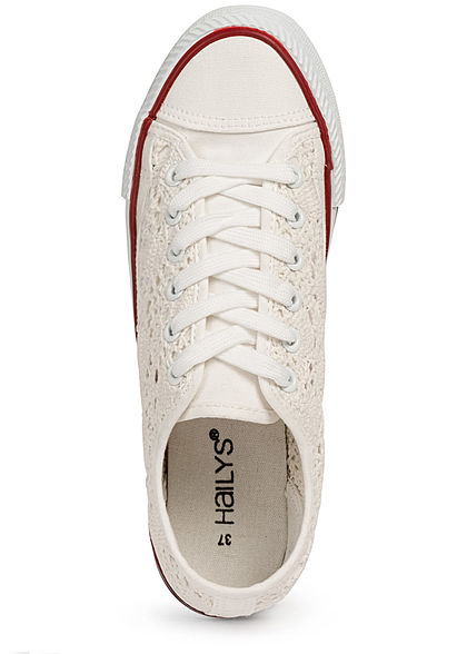 Hailys Damen Schuh Canvas Sneaker Häkel-Optik weiss