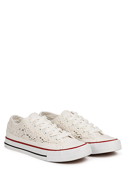 Hailys Damen Schuh Canvas Sneaker Häkel-Optik weiss