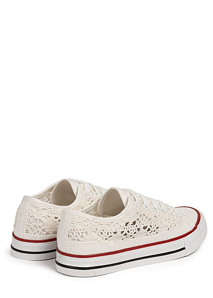Hailys Damen Schuh Canvas Sneaker Häkel-Optik weiss