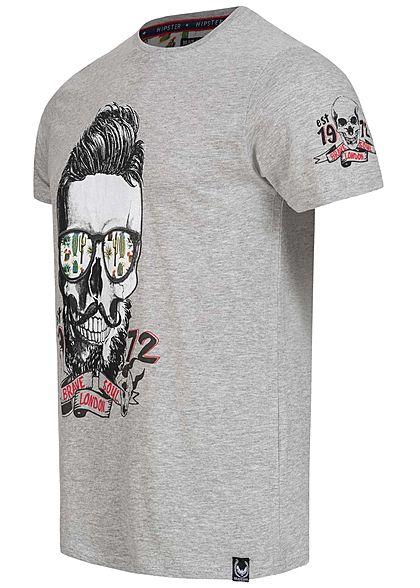 Brave Soul Herren T-Shirt Totenkopf Kaktus Print marl hell grau