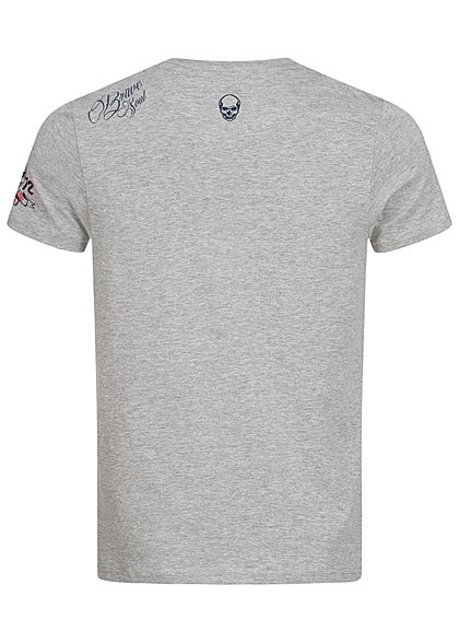 Brave Soul Herren T-Shirt Totenkopf Kaktus Print marl hell grau