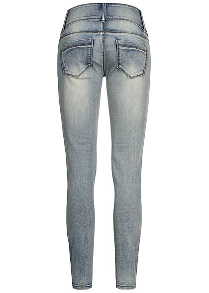 Seventyseven Lifestyle Damen Jeans Skinny Hose 5-Pockets Destroy Look medium blau den