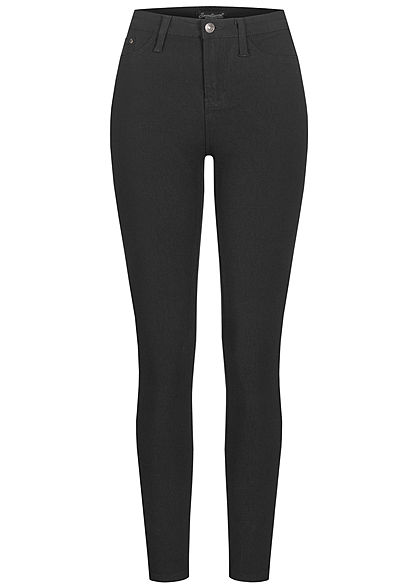 Cloud5ive Damen Skinny Jeggings Hose 2 Deko Taschen vorne schwarz denim