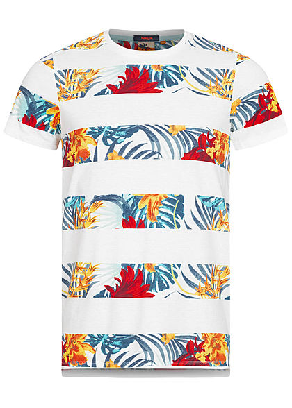 Hailys Herren T-Shirt Floraler Jungle Print Streifen weiss mc