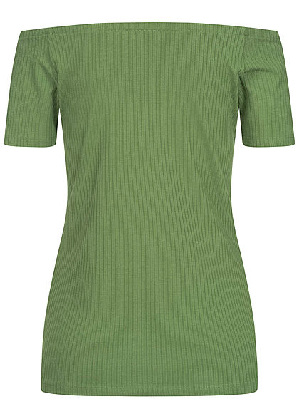 TOM TAILOR Damen Ribbed Off-Shoulder T-Shirt oliv grün