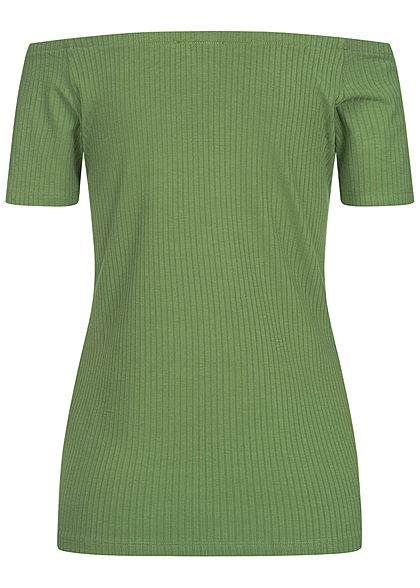 TOM TAILOR Damen Ribbed Off-Shoulder T-Shirt oliv grün