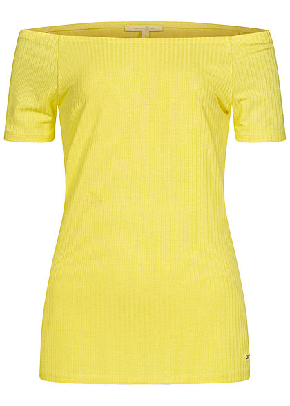 TOM TAILOR Damen Ribbed Off-Shoulder T-Shirt daffodil gelb