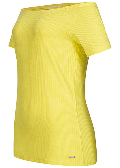 TOM TAILOR Damen Ribbed Off-Shoulder T-Shirt daffodil gelb
