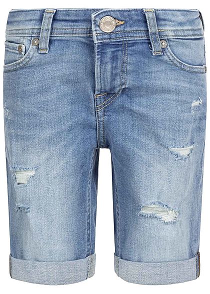 Jack and Jones Junior Bermuda Jeans Shorts 5-Pockets Destroy Look blau denim