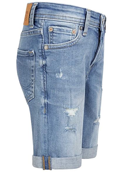 Jack and Jones Junior Bermuda Jeans Shorts 5-Pockets Destroy Look blau denim