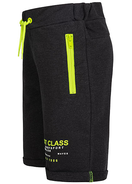 Name It Kids Jungen Melange Sweat Shorts 2-Zip-Pockets Tunnelzug schwarz neon gelb