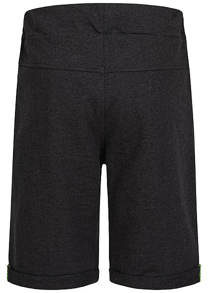 Name It Kids Jungen Melange Sweat Shorts 2-Zip-Pockets Tunnelzug schwarz neon gelb