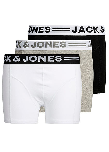 Jack and Jones Junior NOOS 3er-Pack Boxershorts Logo Print hell grau schwarz