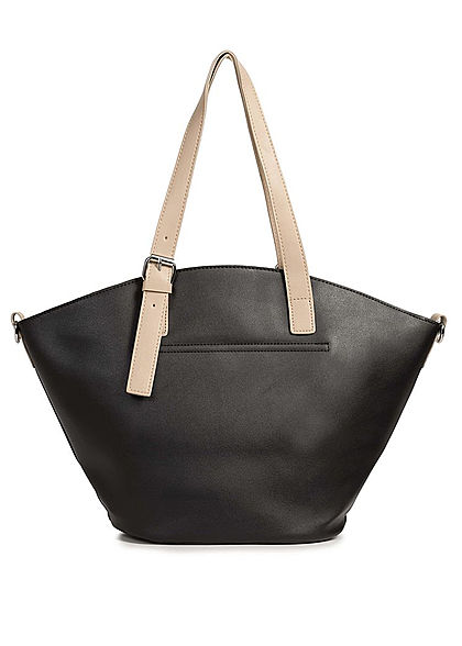 Styleboom Fashion Damen Kunstleder Handtasche 40x28cm leicht gewlbt schwarz beige