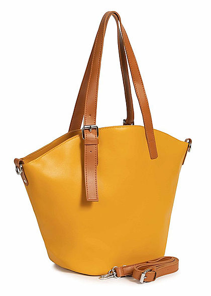 Styleboom Fashion Damen Kunstleder Handtasche 40x28cm leicht gewölbt mango gelb - Art.-Nr.: 20041743