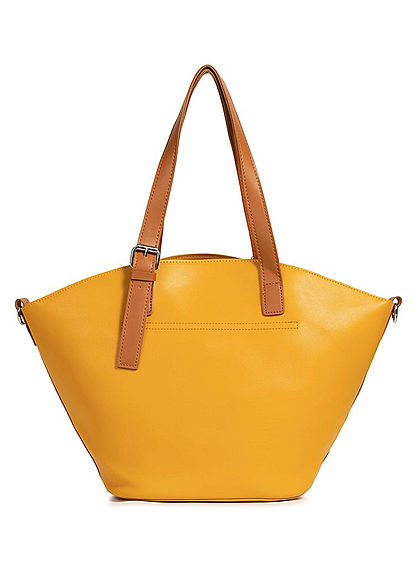 Styleboom Fashion Damen Kunstleder Handtasche 40x28cm leicht gewölbt mango gelb