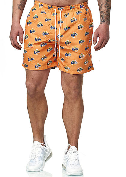 Merchcode TB Herren Swim Shorts Fanta Logo Print 2-Pockets orange blau