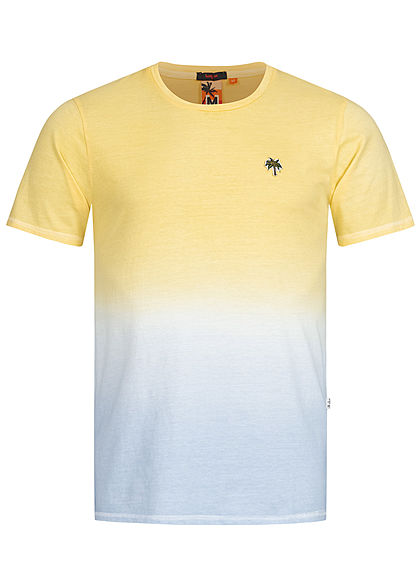 Hailys Herren 2-Tone T-Shirt Palmen Patch Ombre Look gelb blau