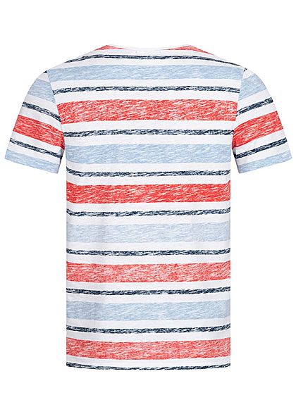 Hailys Herren T-Shirt Streifen Inside Print Brusttasche navy blau rot weiss