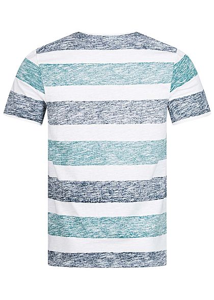 Hailys Herren T-Shirt Streifen Inside Print Brusttasche navy blau aqua