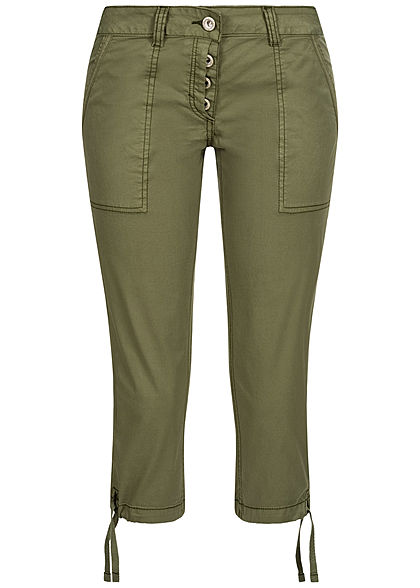 Tom Tailor Damen 3/4 Relaxed Shorts 2-Pockets Schnüre am Beinsaum deep fresh oliv grün