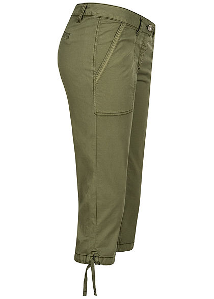 Tom Tailor Damen 3/4 Relaxed Shorts 2-Pockets Schnüre am Beinsaum deep fresh oliv grün