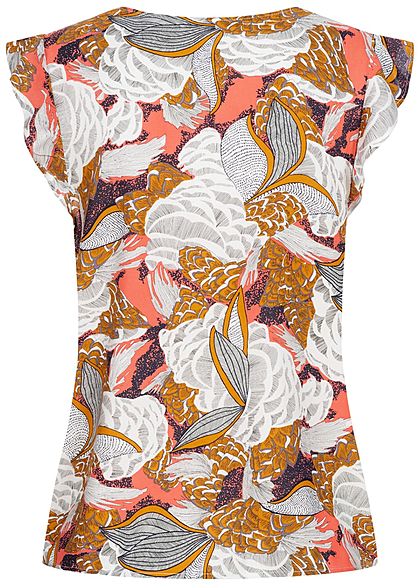 ONLY Damen V-Neck Blusen Top Volantärmel Floraler Print terra cotta rose mc