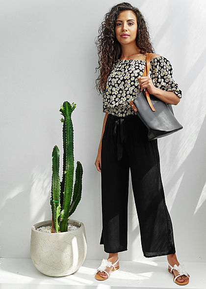 Hailys Damen 3/4 Sommerhose 2-Pockets Bindedetail vorne schwarz