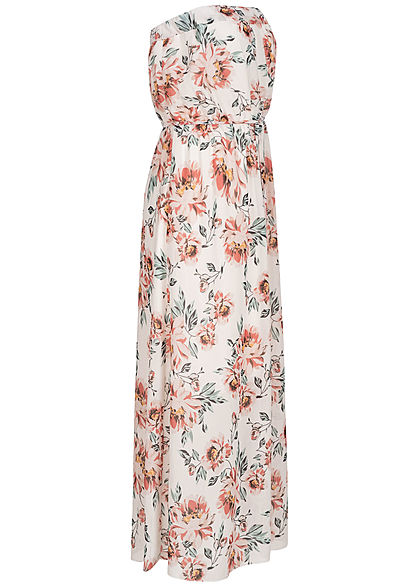 Fresh Lemons Damen Bandeau Maxi Kleid Blumen Print inkl. Bindegürtel off weiss mc