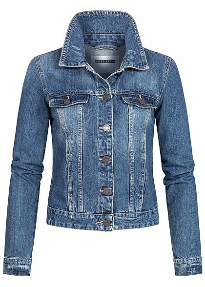 Noisy May Damen NOOS Jeans Jacke 4-Pockets leichter Crash Look medium blau denim