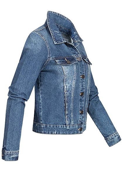 Noisy May Damen NOOS Jeans Jacke 4-Pockets leichter Crash Look medium blau denim