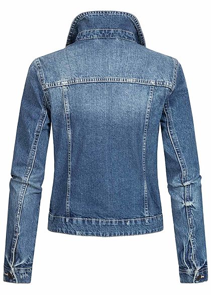 Noisy May Damen NOOS Jeans Jacke 4-Pockets leichter Crash Look medium blau denim