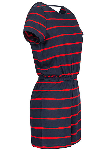 Miniatuur wat betreft Accumulatie ONLY Damen V-Neck Jersey Playsuit Taillengummibund Streifen Muster navy  blau rot