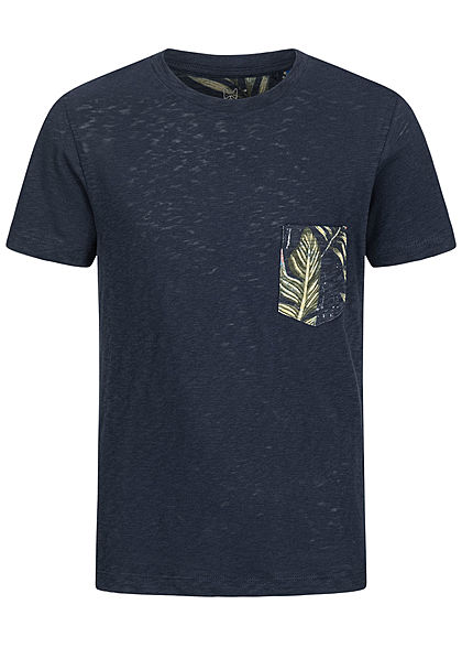 Jack and Jones Junior T-Shirt Canvas Look mit Tropical Print Brusttasche blazer navy blau