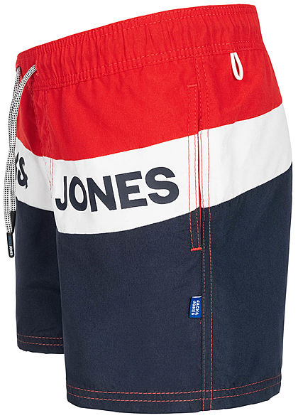 Jack and Jones Junior Bade Shorts Colorblock 2-Pockets Logo Print fiery rot blau
