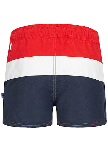 Jack and Jones Junior Bade Shorts Colorblock 2-Pockets Logo Print fiery rot blau