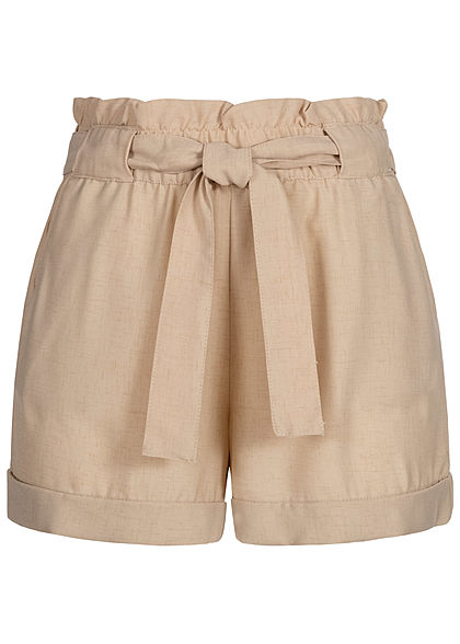 ONLY Damen Paperbag Shorts inkl. Bindegrtel High Waist 2-Pockets humus beige