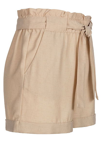 ONLY Damen Paperbag Shorts inkl. Bindegrtel High Waist 2-Pockets humus beige