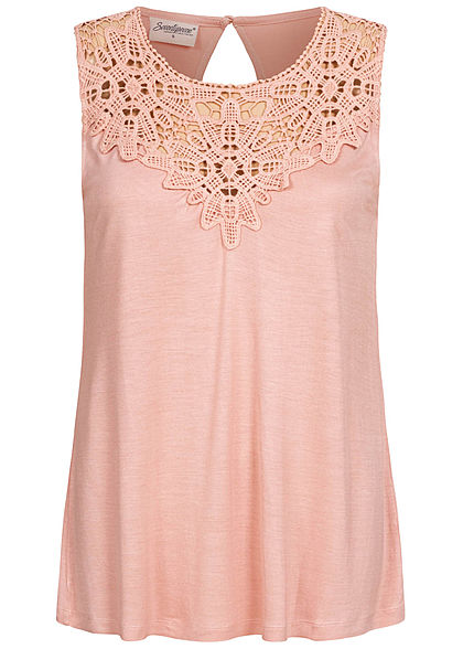 Seventyseven Lifestyle Damen Top Häkeleinsatz vorne rosa