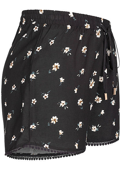 Hailys Damen Viskose Sommer Shorts Tunnelzug Blumen Print schwarz weiss