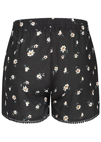 Hailys Damen Viskose Sommer Shorts Tunnelzug Blumen Print schwarz weiss