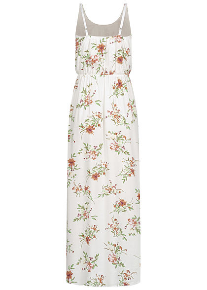 Hailys Damen Maxi Kleid Blumen Print Taillen Gummizug off weiss