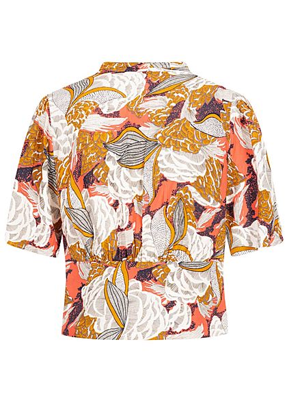 ONLY Damen V-Neck Cropped Bluse Floraler Print Zipper seitlich terra cotta rose mc