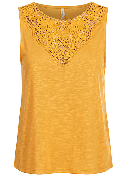ONLY Damen Top mit Häkelbesatz golden spice gelb melange