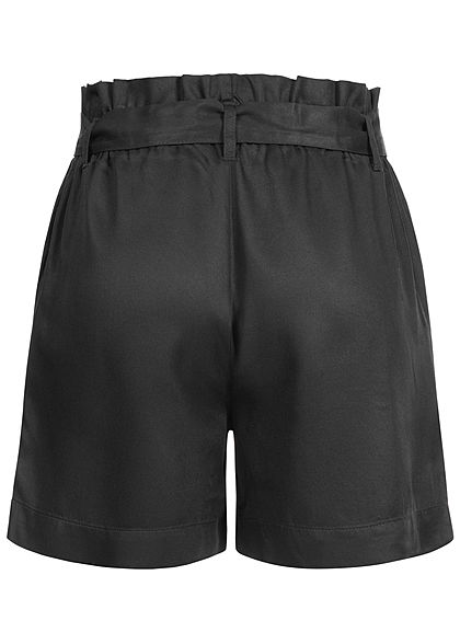 ONLY Damen High Waist Paperbag Shorts inkl. Bindegrtel 2-Pockets schwarz