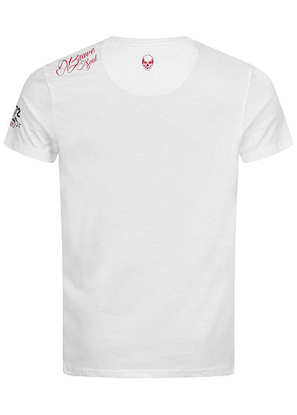 Brave Soul Herren T-Shirt Skulls Headphone Head Print weiss Head bronze