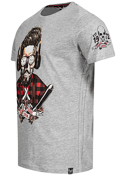 Brave Soul Herren T-Shirt Skulls Headphone Head Print medium grau Head bronze