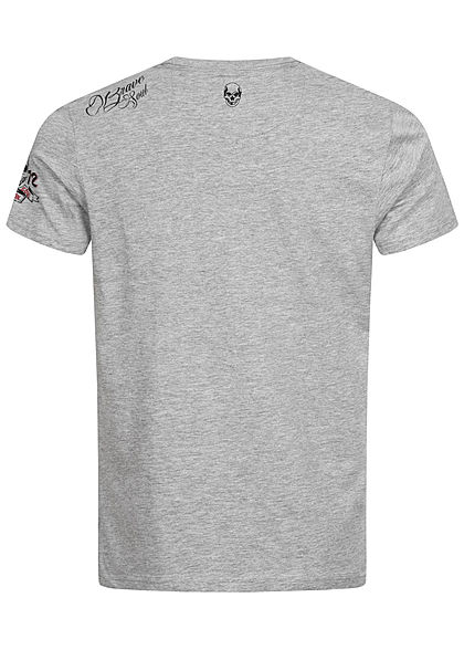 Brave Soul Herren T-Shirt Skulls Headphone Head Print medium grau Head bronze