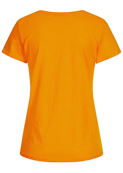 Tom Tailor Damen Basic V-Neck T-Shirt mit Stickerei Summer orange gelb